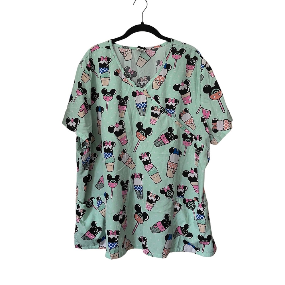 Disney Scrubs Medical Scrub Top Mint Disneyland Treats Plus Size 3XL